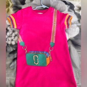 Marc Jacobs Hot Pink Girls Dress with embroidered Multicolor Bag